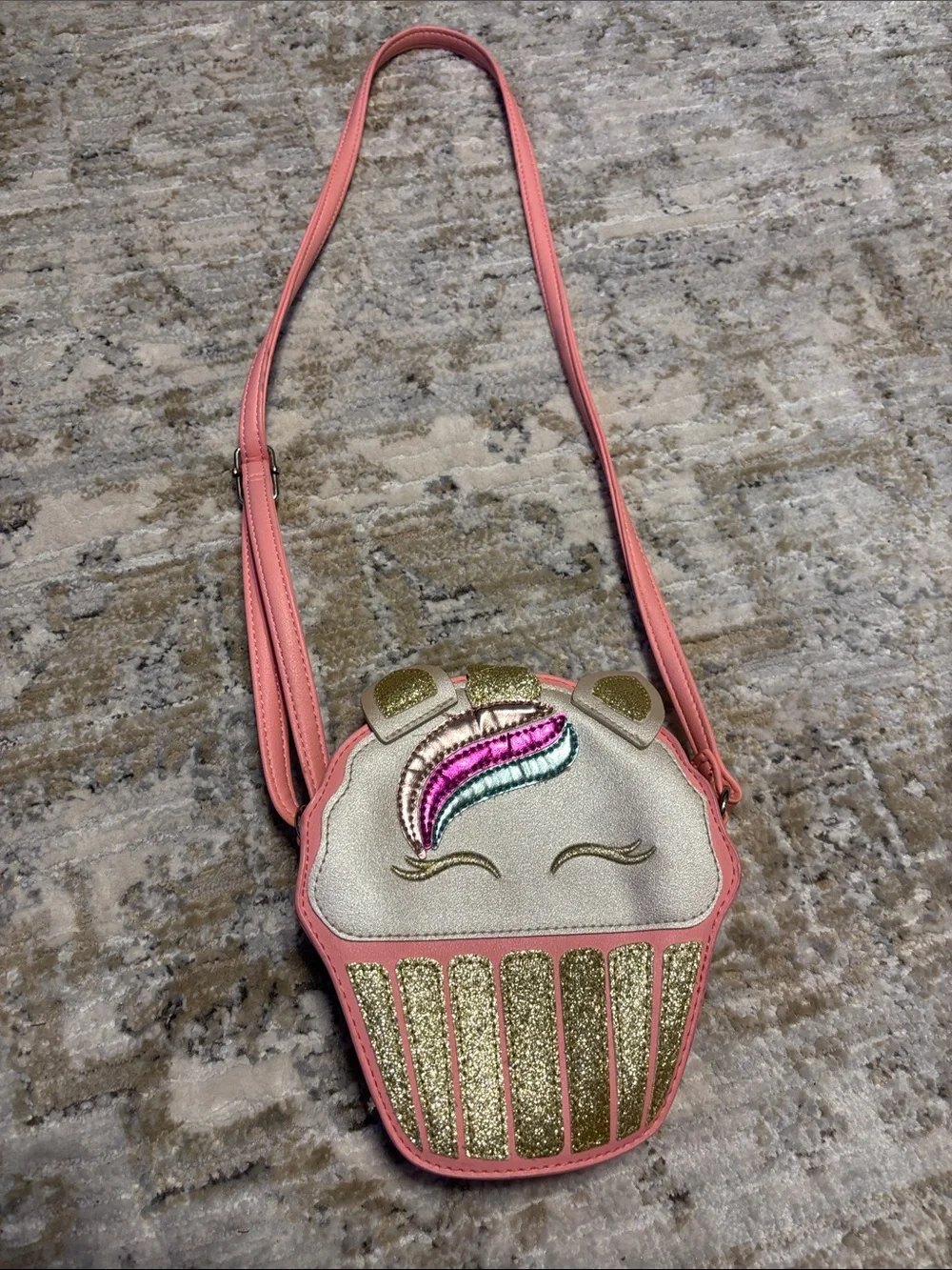 Pink Cupcake Crossbody Bag with Glitter Accents